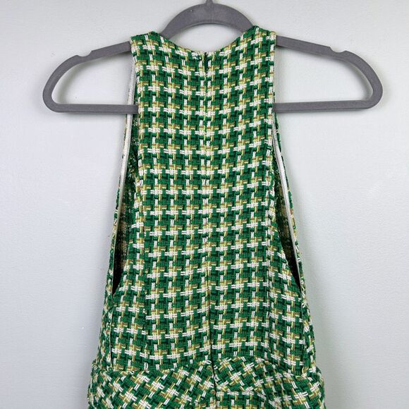 Zara Green Houndstooth Tweed Pinafore Mini Dress Sleeveless Textured Cotton XS - Picture 8 of 16